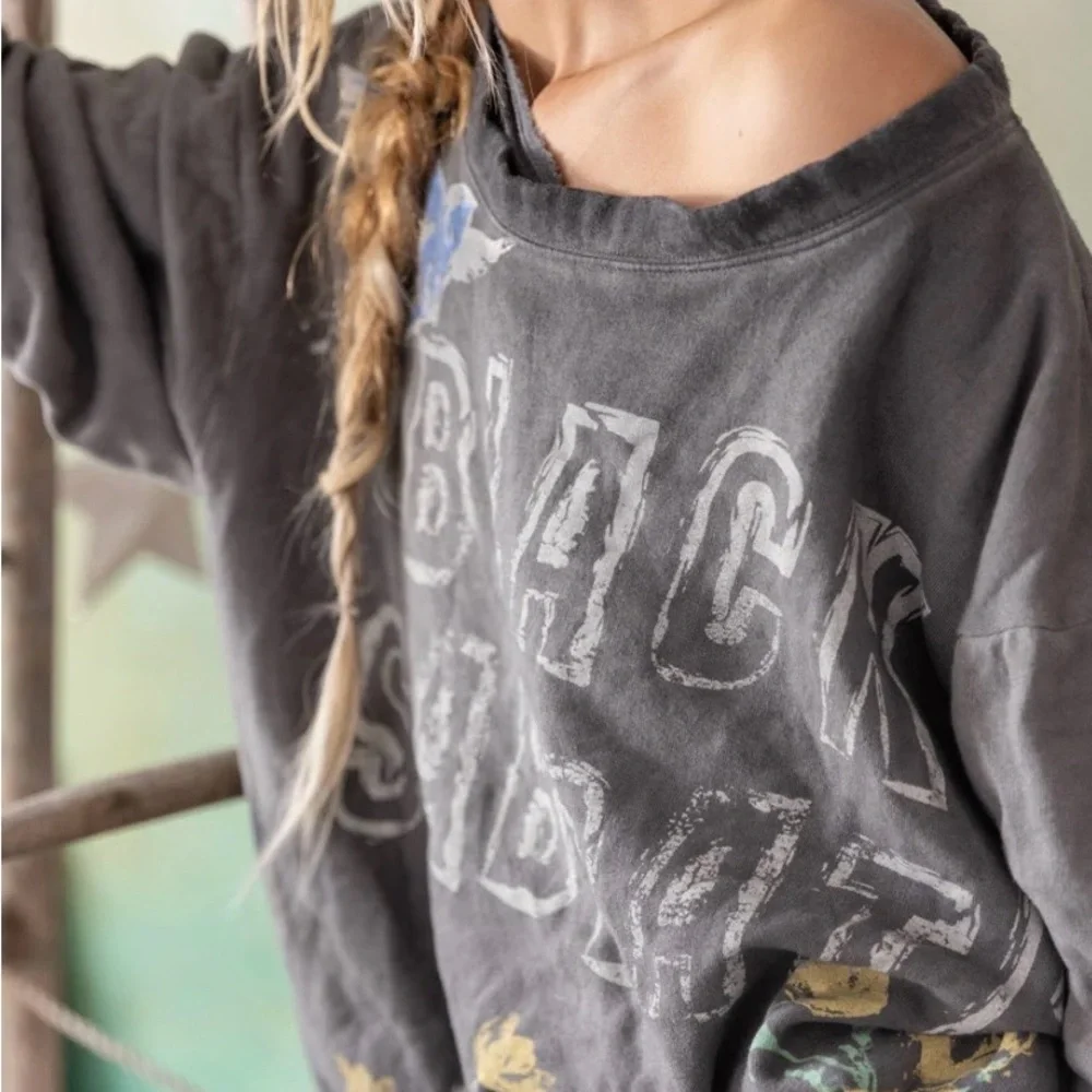 NWT! Magnolia Pearl Gray Black Sabbath Graphic Sweatshirt Floral ~ OS - Picture 3 of 15